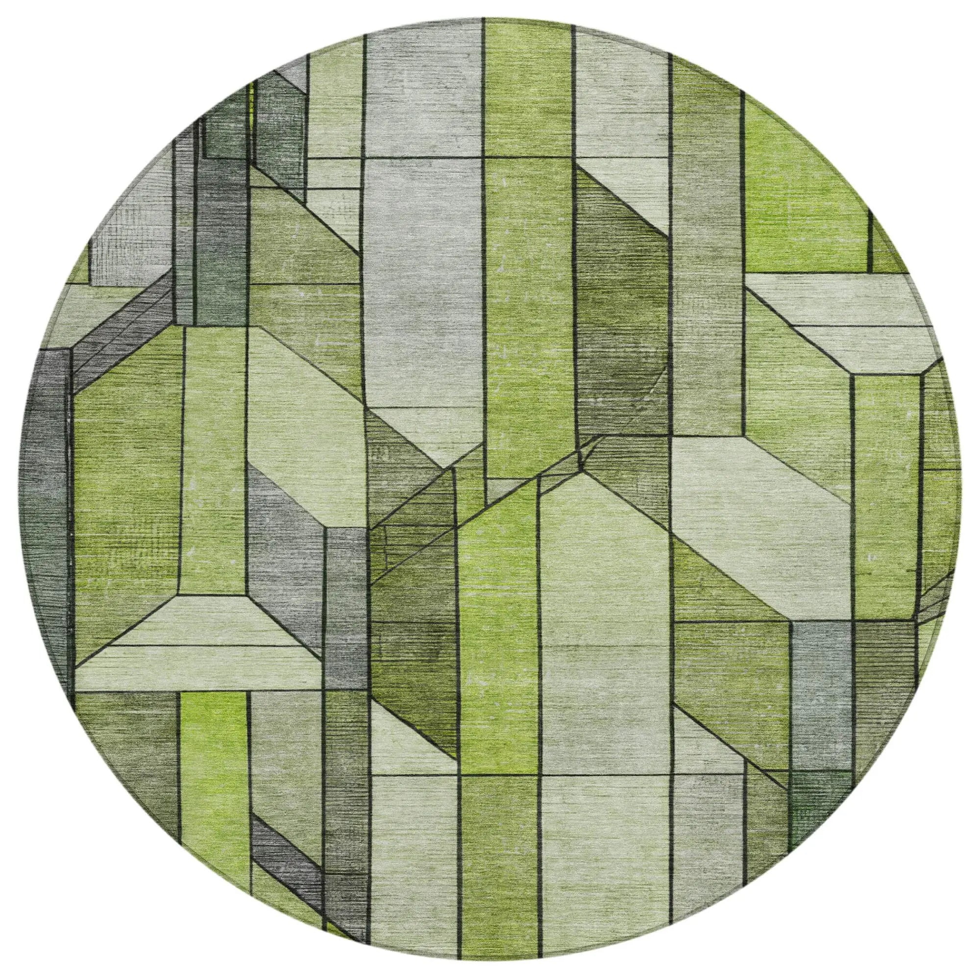 8' Green And Lime Green Round Geometric Washable Indoor Outdoor Area Rug Homeroots Outdoor