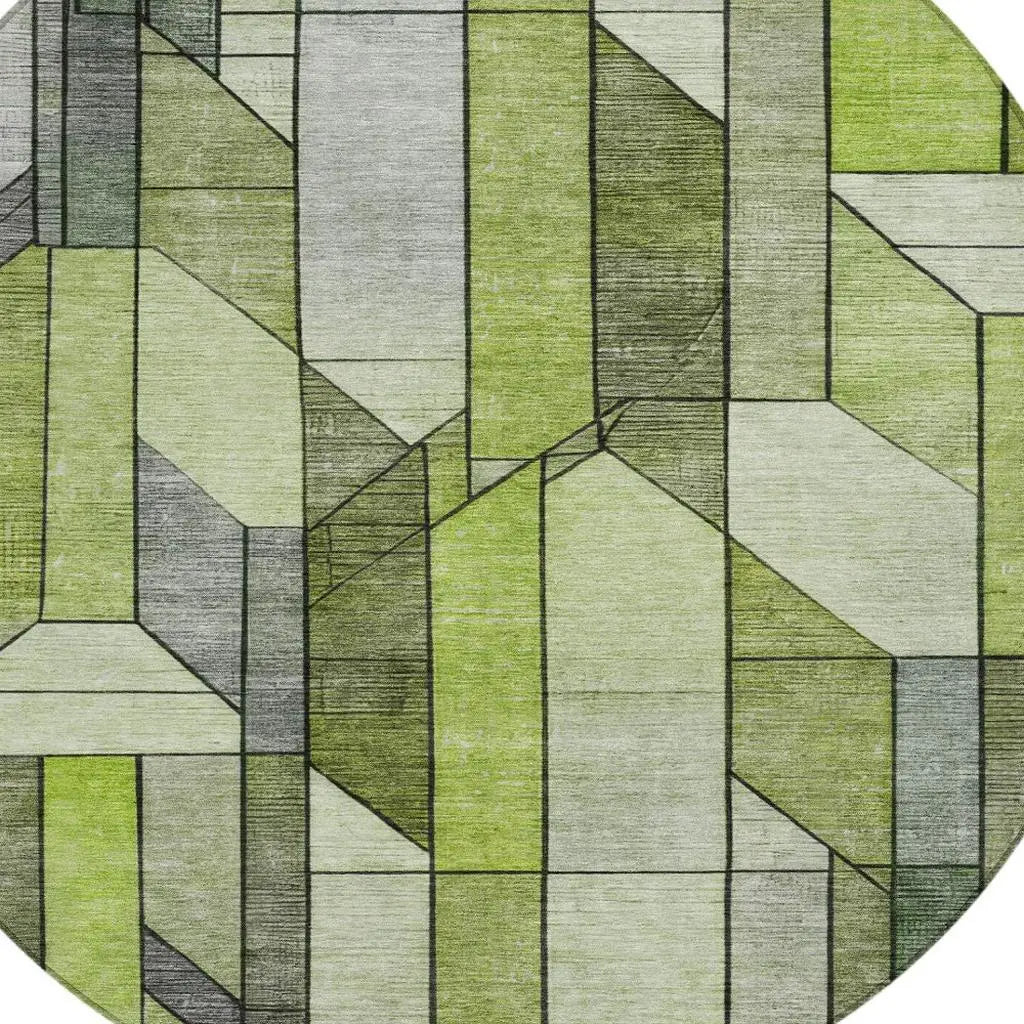 8' Green And Lime Green Round Geometric Washable Indoor Outdoor Area Rug Homeroots Outdoor