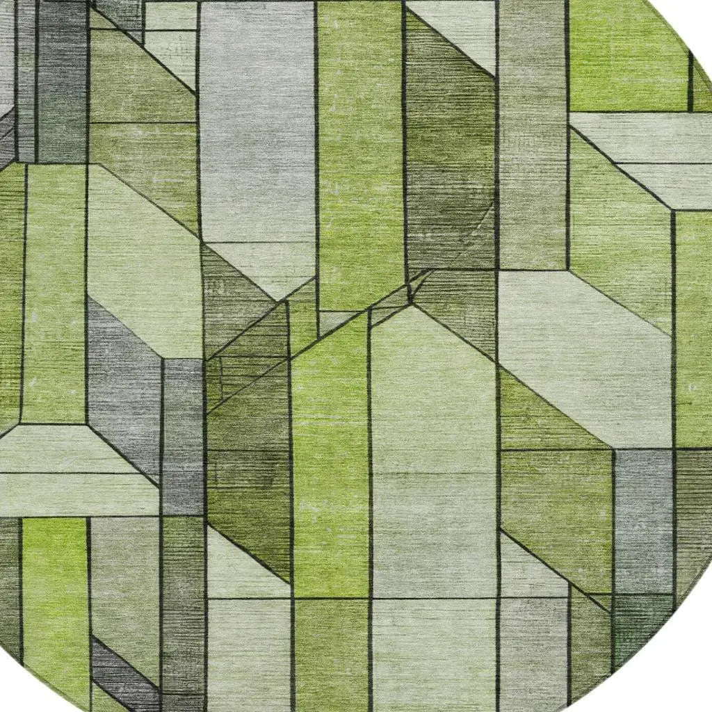 8' Green And Lime Green Round Geometric Washable Indoor Outdoor Area Rug Homeroots Outdoor