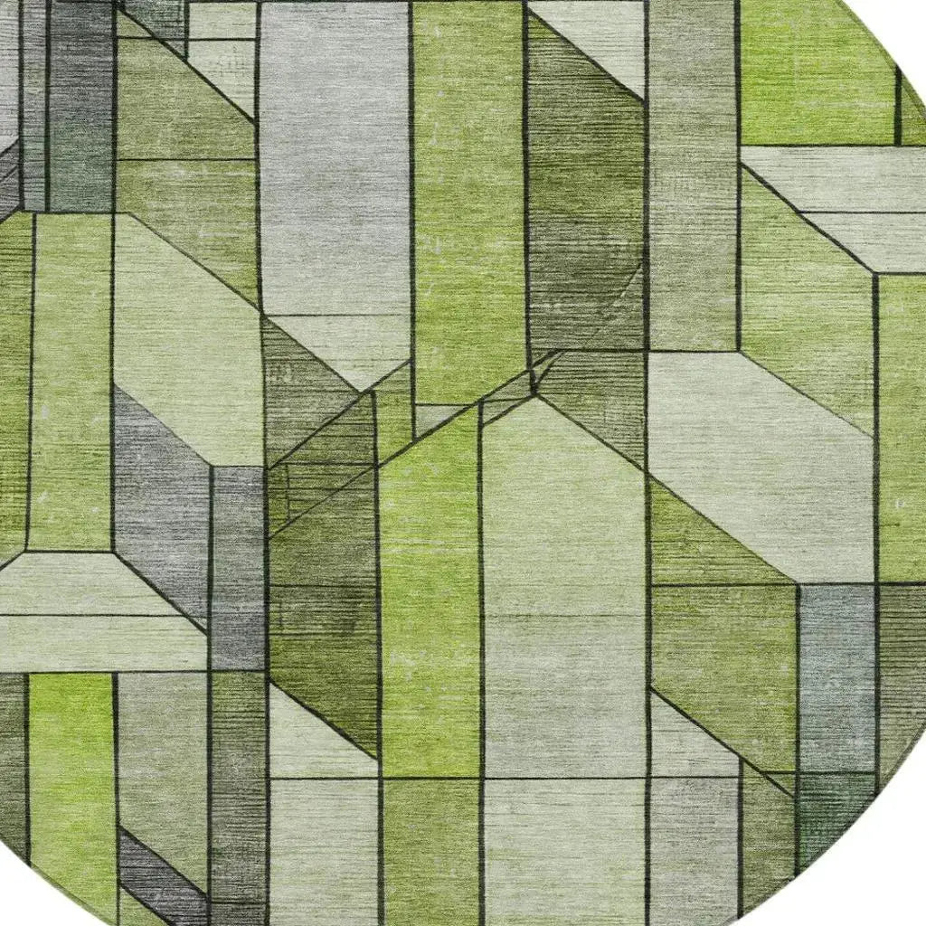 8' Green And Lime Green Round Geometric Washable Indoor Outdoor Area Rug Homeroots Outdoor