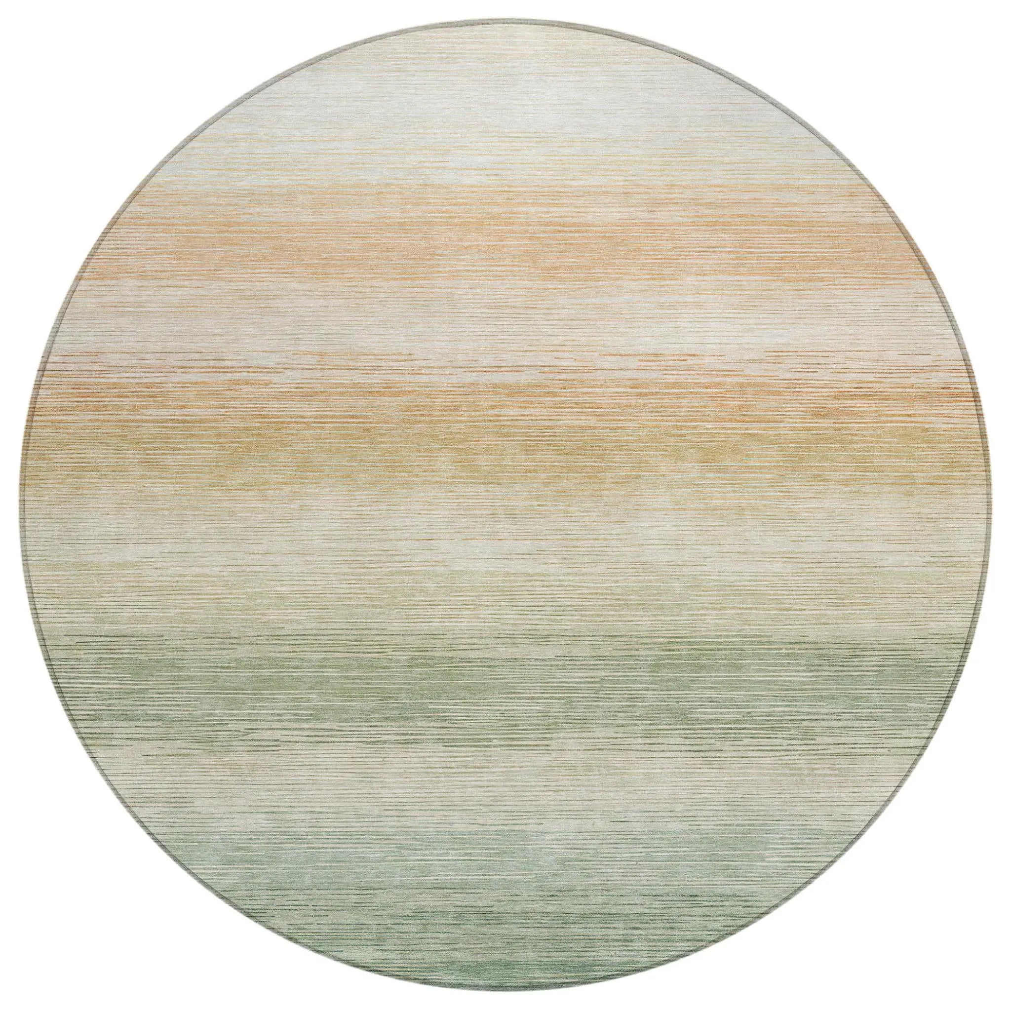 8' Green And Linen Round Striped Washable Indoor Outdoor Area Rug Homeroots Outdoor