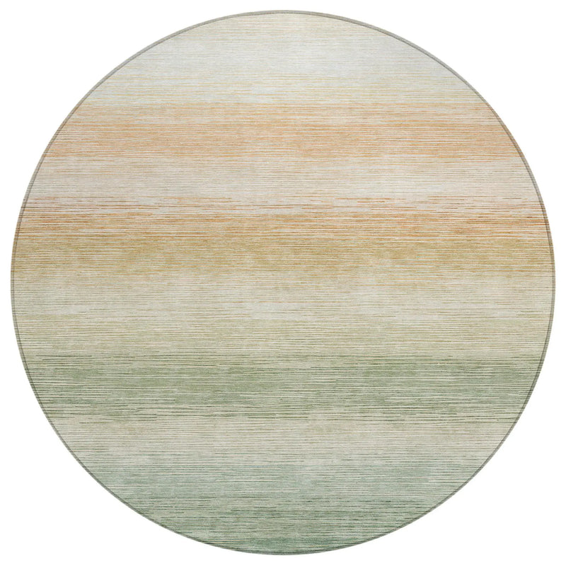 8' Green And Linen Round Striped Washable Indoor Outdoor Area Rug Homeroots Outdoor