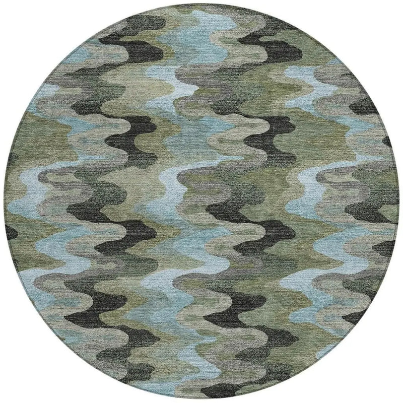 8' Green And Olive Green Round Abstract Washable Indoor Outdoor Area Rug Homeroots Outdoor