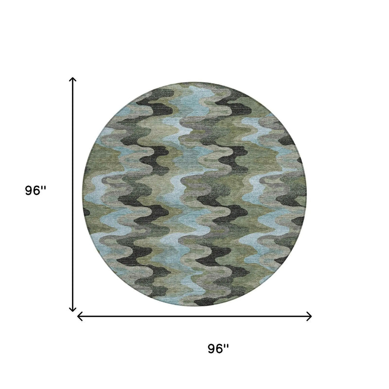 8' Green And Olive Green Round Abstract Washable Indoor Outdoor Area Rug Homeroots Outdoor