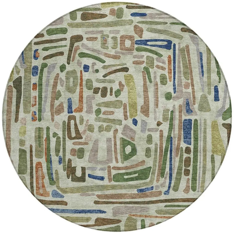 8' Green And Olive Green Round Abstract Washable Indoor Outdoor Area Rug Homeroots Outdoor
