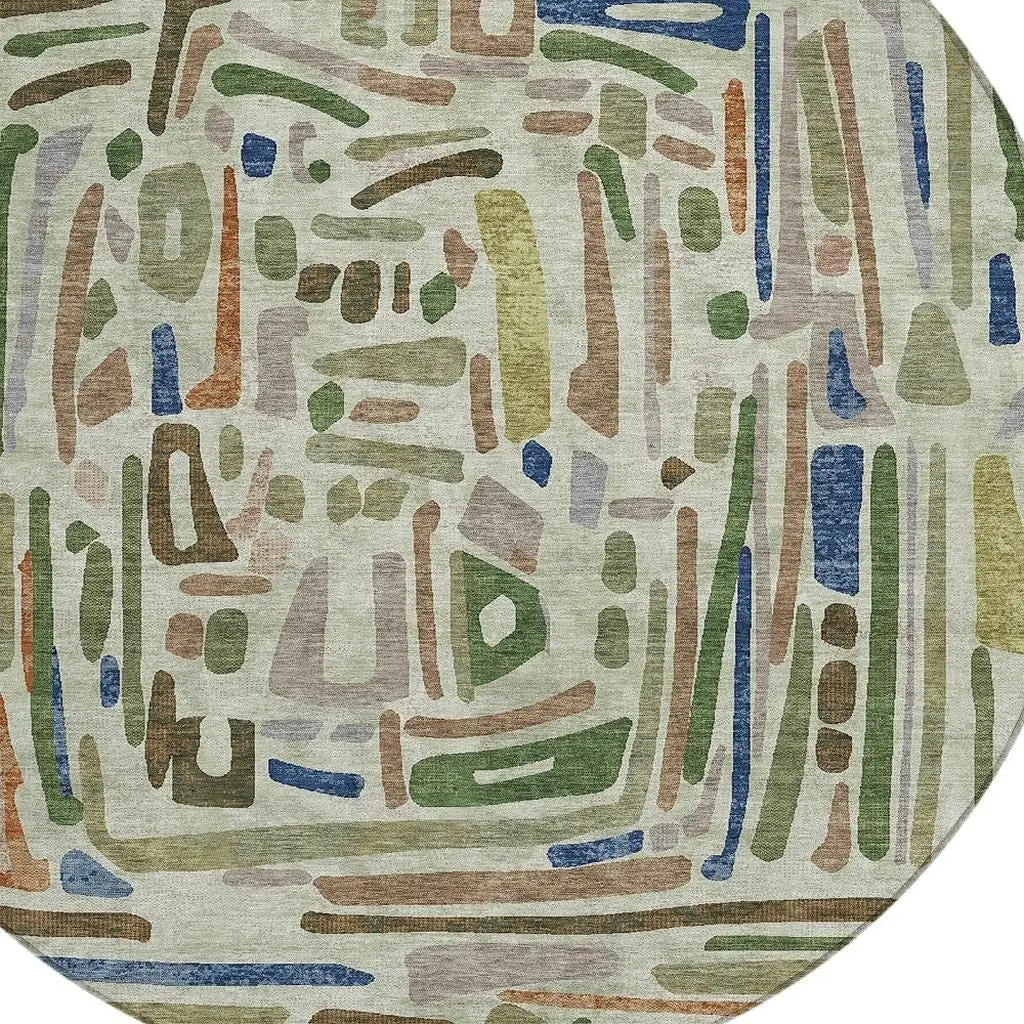 8' Green And Olive Green Round Abstract Washable Indoor Outdoor Area Rug Homeroots Outdoor