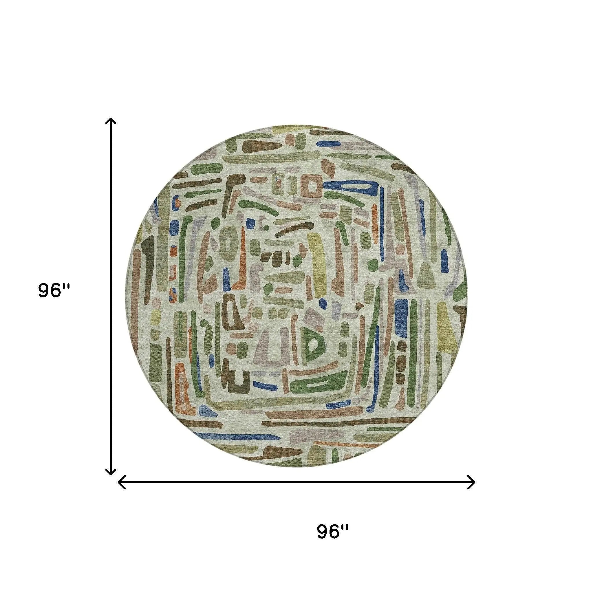 8' Green And Olive Green Round Abstract Washable Indoor Outdoor Area Rug Homeroots Outdoor