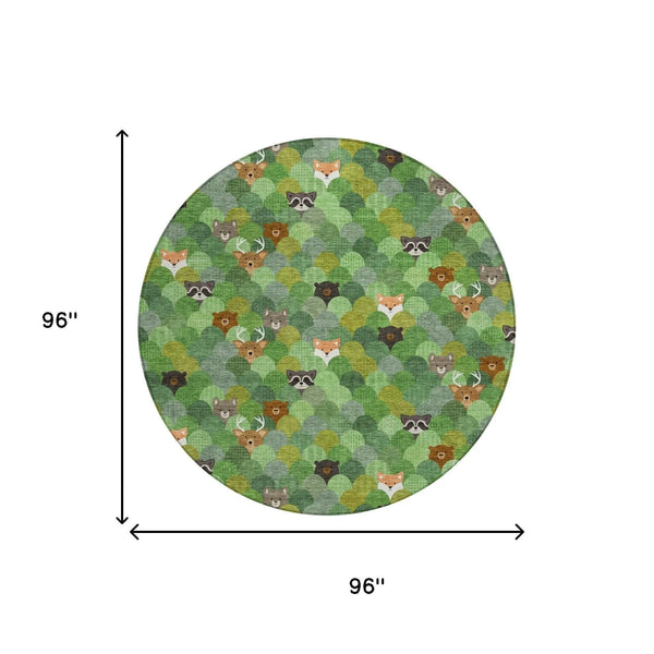 8' Green And Olive Green Round Cactus Washable Indoor Outdoor Area Rug Homeroots Outdoor