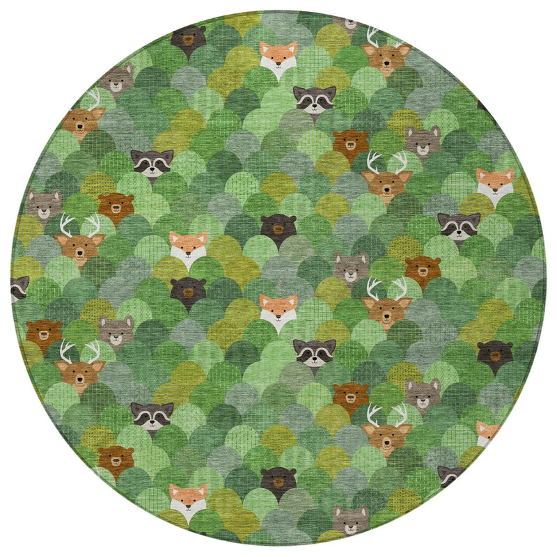 8' Green And Olive Green Round Cactus Washable Indoor Outdoor Area Rug Homeroots Outdoor