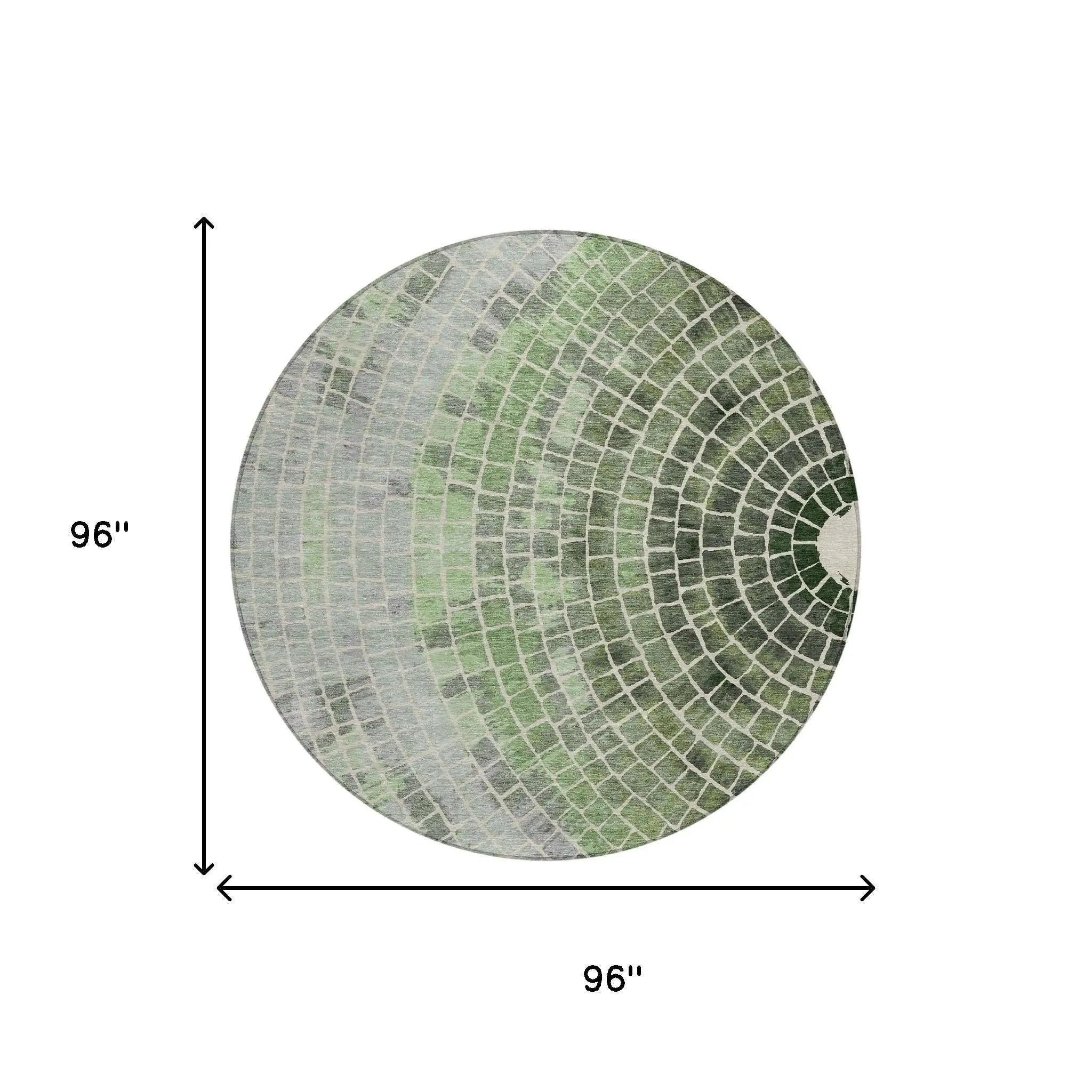 8' Green And Olive Green Round Geometric Washable Indoor Outdoor Area Rug Homeroots Outdoor