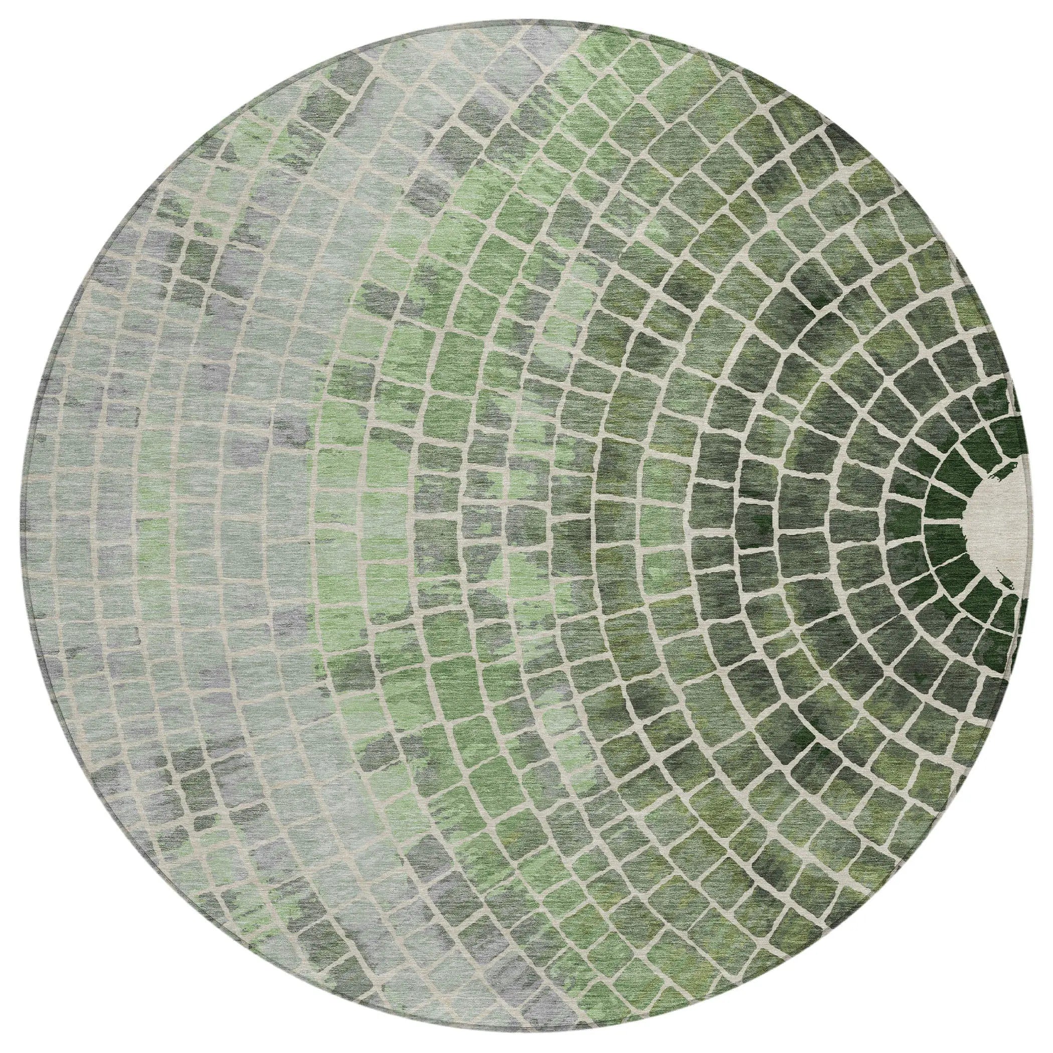 8' Green And Olive Green Round Geometric Washable Indoor Outdoor Area Rug Homeroots Outdoor