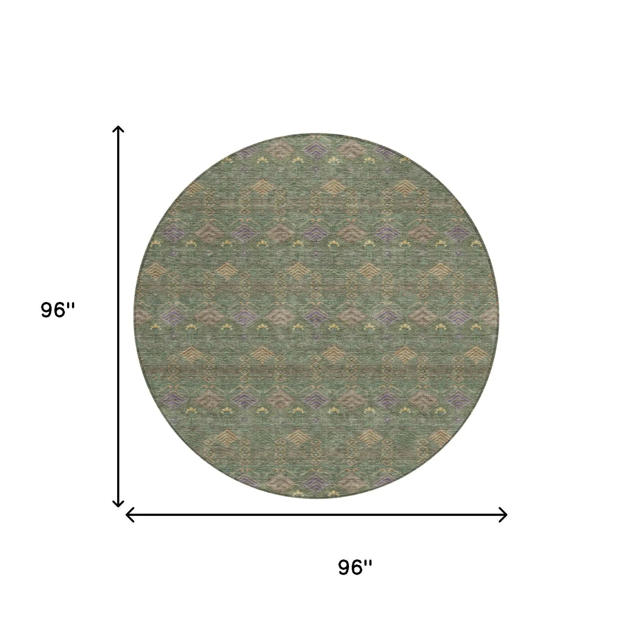8' Green And Olive Green Round Geometric Washable Indoor Outdoor Area Rug Homeroots Outdoor