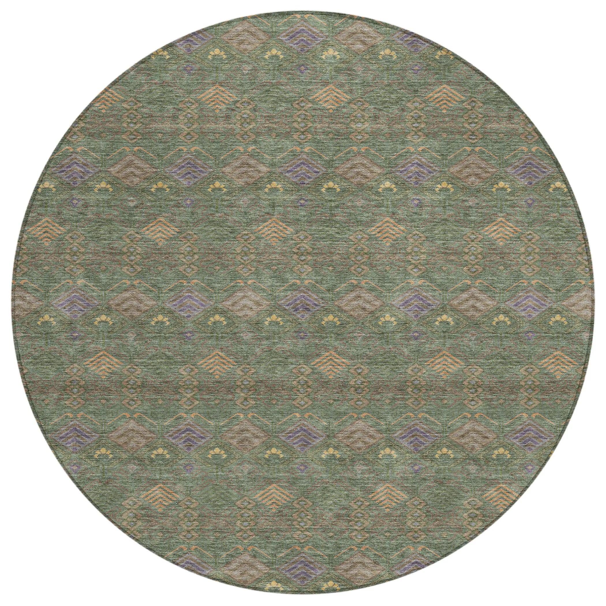 8' Green And Olive Green Round Geometric Washable Indoor Outdoor Area Rug Homeroots Outdoor
