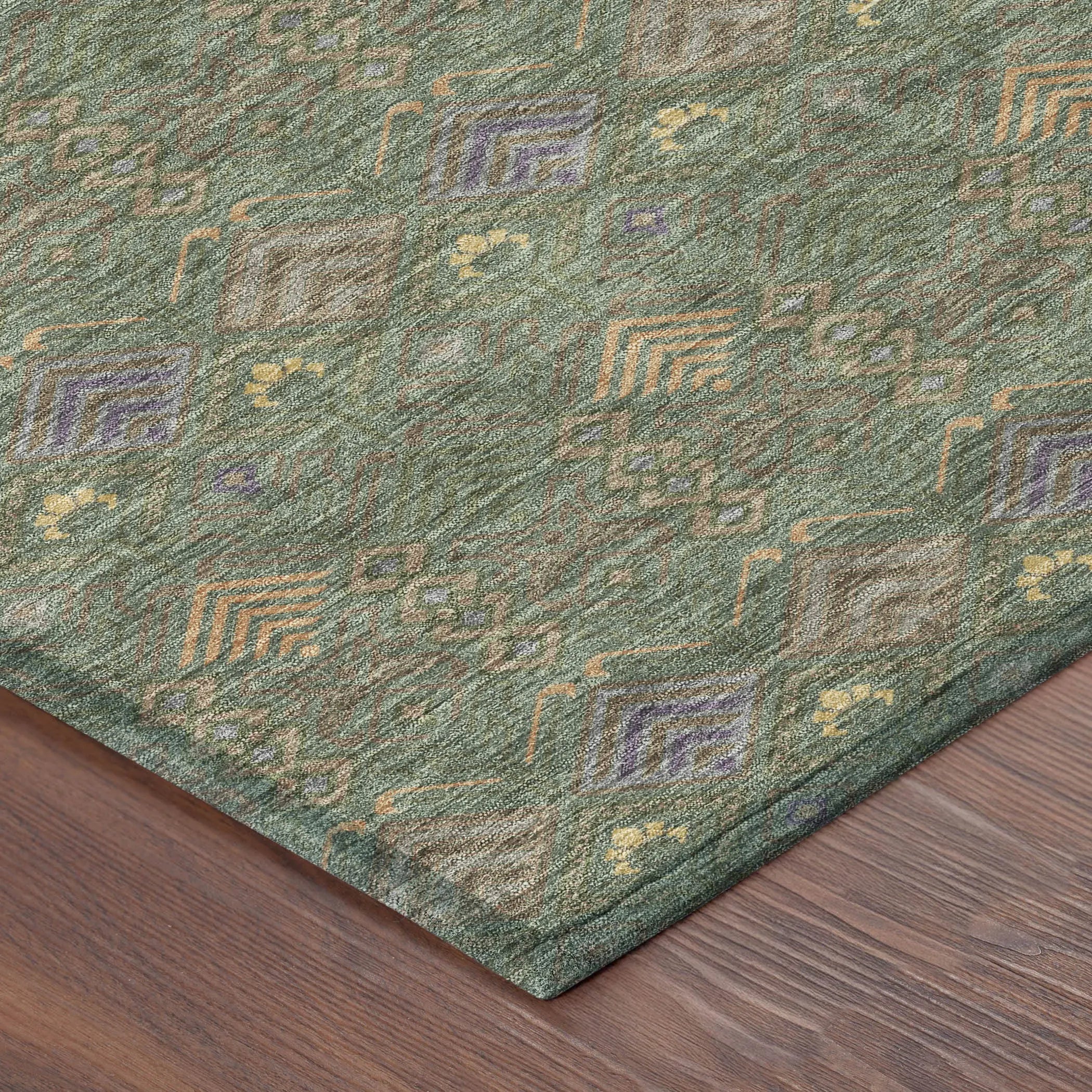 8' Green And Olive Green Round Geometric Washable Indoor Outdoor Area Rug Homeroots Outdoor