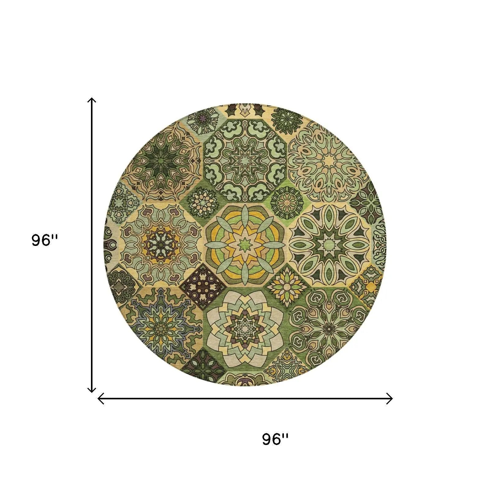 8' Green And Olive Green Round Patchwork Washable Indoor Outdoor Area Rug Homeroots Outdoor