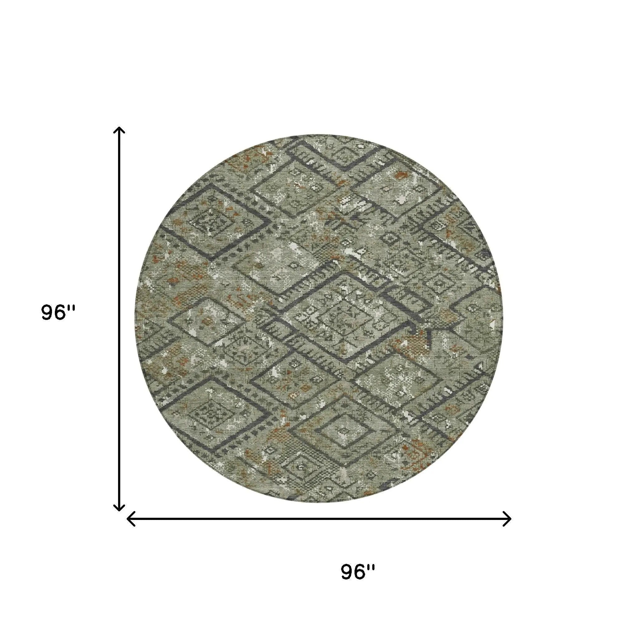 8' Green And Orange Round Geometric Washable Indoor Outdoor Area Rug Homeroots Outdoor