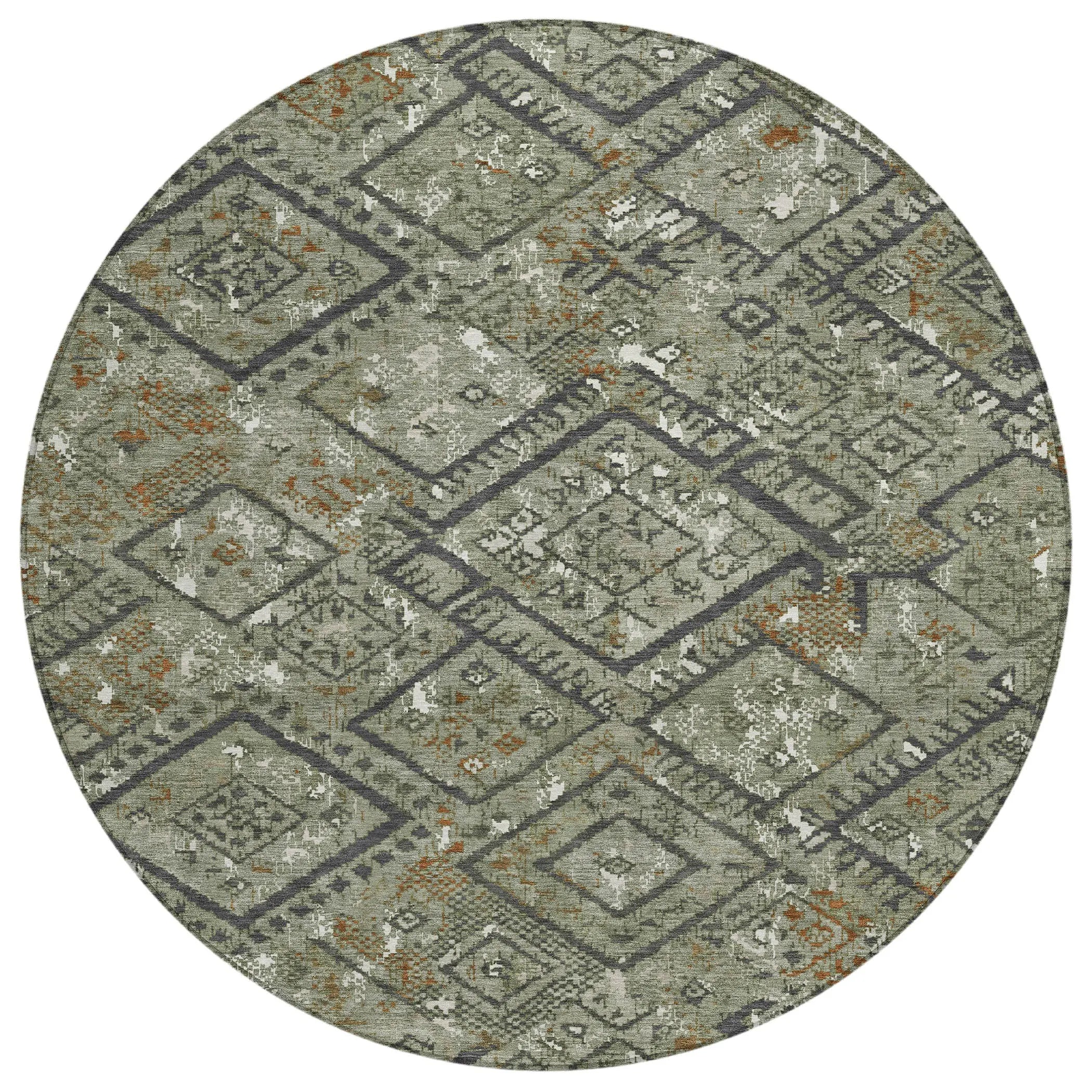 8' Green And Orange Round Geometric Washable Indoor Outdoor Area Rug Homeroots Outdoor