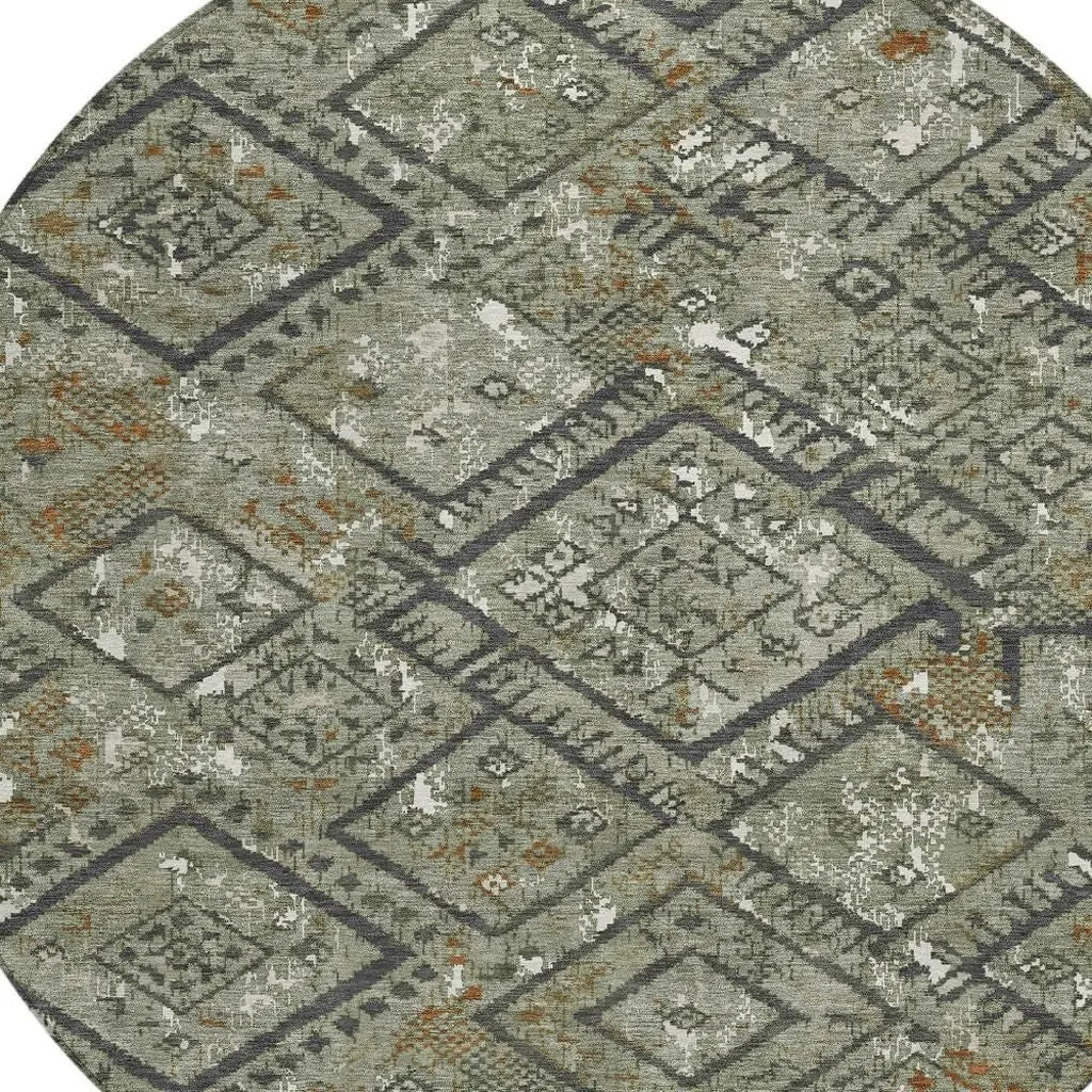 8' Green And Orange Round Geometric Washable Indoor Outdoor Area Rug Homeroots Outdoor