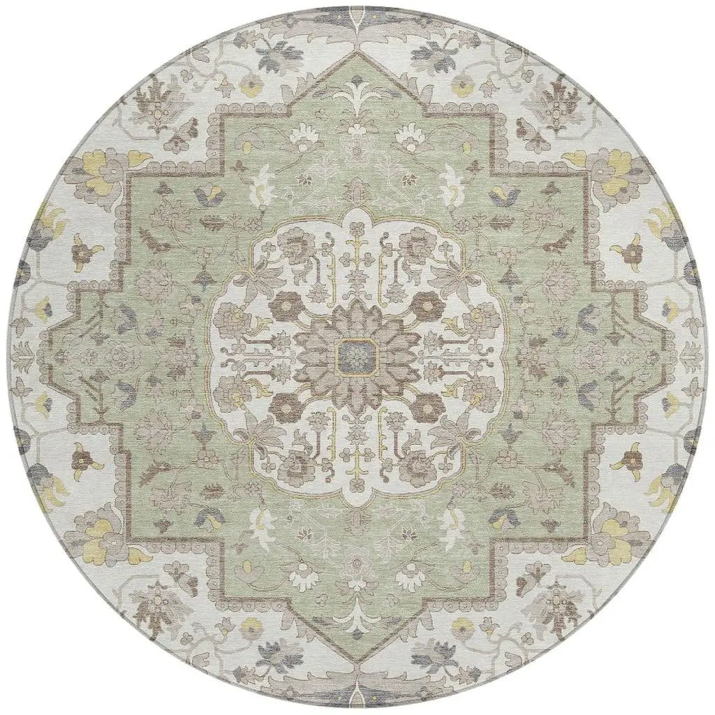 8' Green And Orange Round Oriental Washable Indoor Outdoor Area Rug Homeroots Outdoor