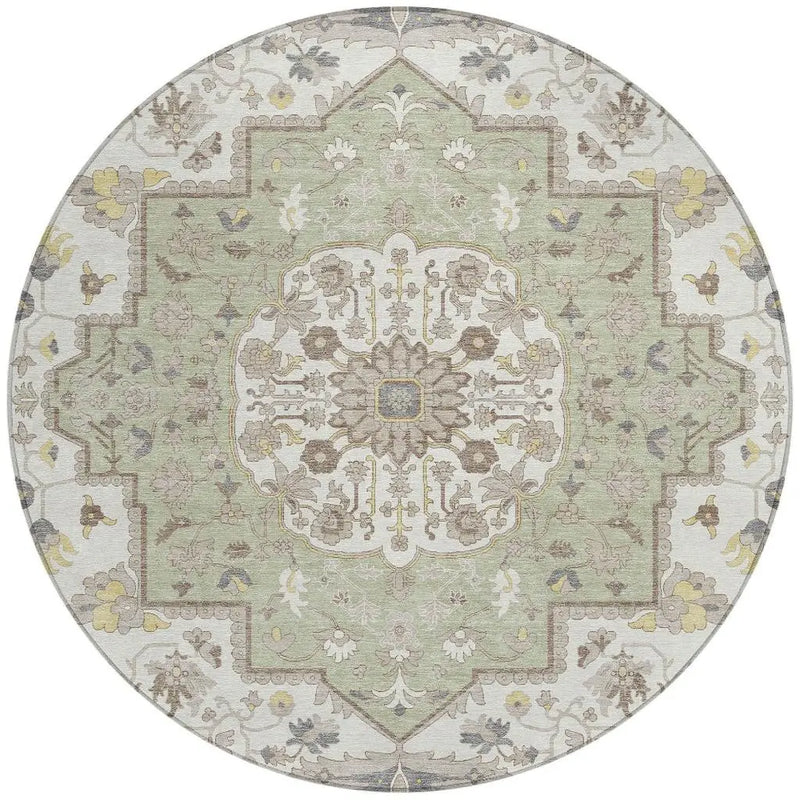 8' Green And Orange Round Oriental Washable Indoor Outdoor Area Rug Homeroots Outdoor