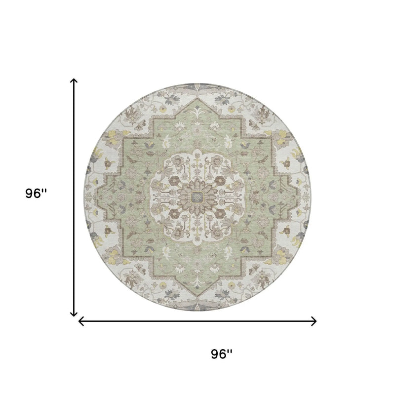 8' Green And Orange Round Oriental Washable Indoor Outdoor Area Rug Homeroots Outdoor