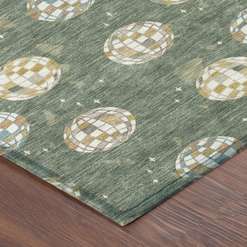 8' Green And Pearl Round Geometric Washable Indoor Outdoor Area Rug Homeroots Outdoor