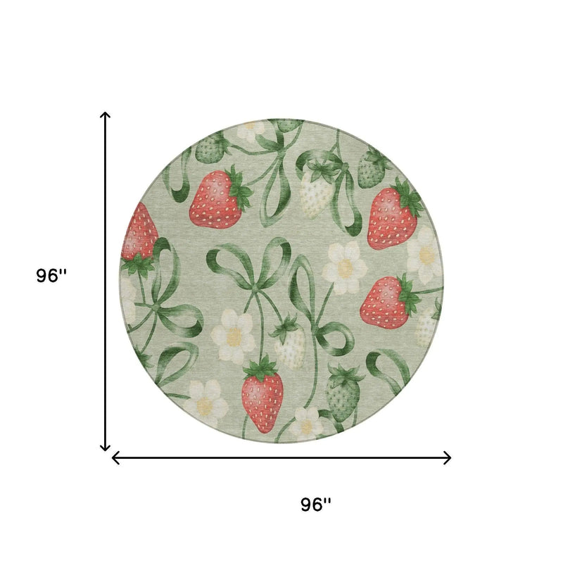 8' Green And Red Round Floral Washable Indoor Outdoor Area Rug Homeroots Outdoor