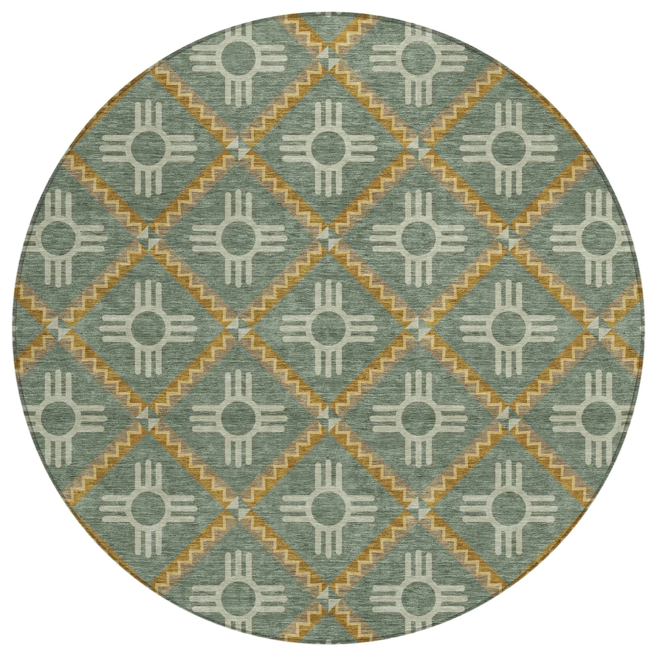 8' Green And Red Round Geometric Washable Indoor Outdoor Area Rug Homeroots Outdoor