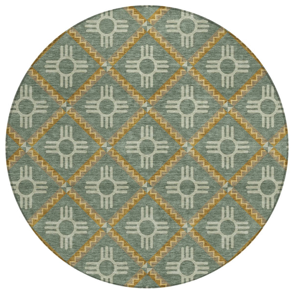 8' Green And Red Round Geometric Washable Indoor Outdoor Area Rug Homeroots Outdoor