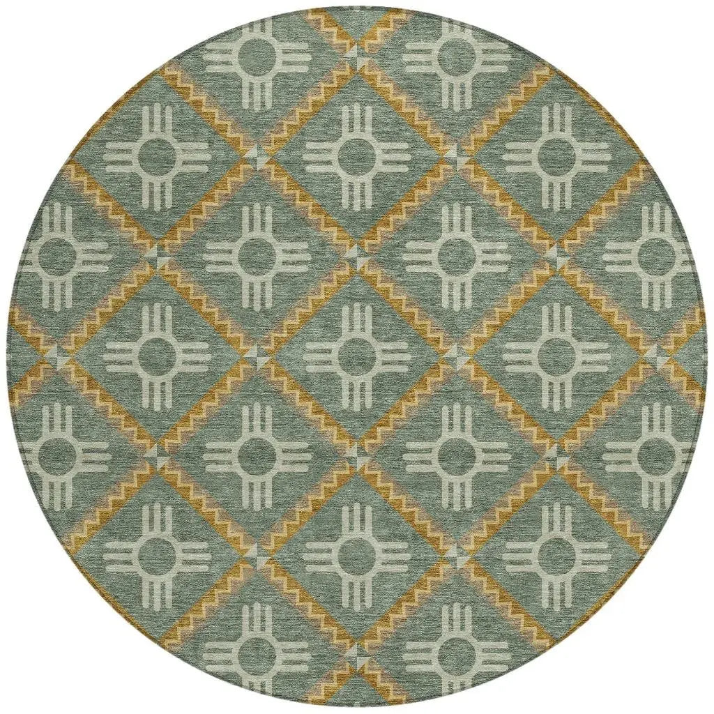 8' Green And Red Round Geometric Washable Indoor Outdoor Area Rug Homeroots Outdoor