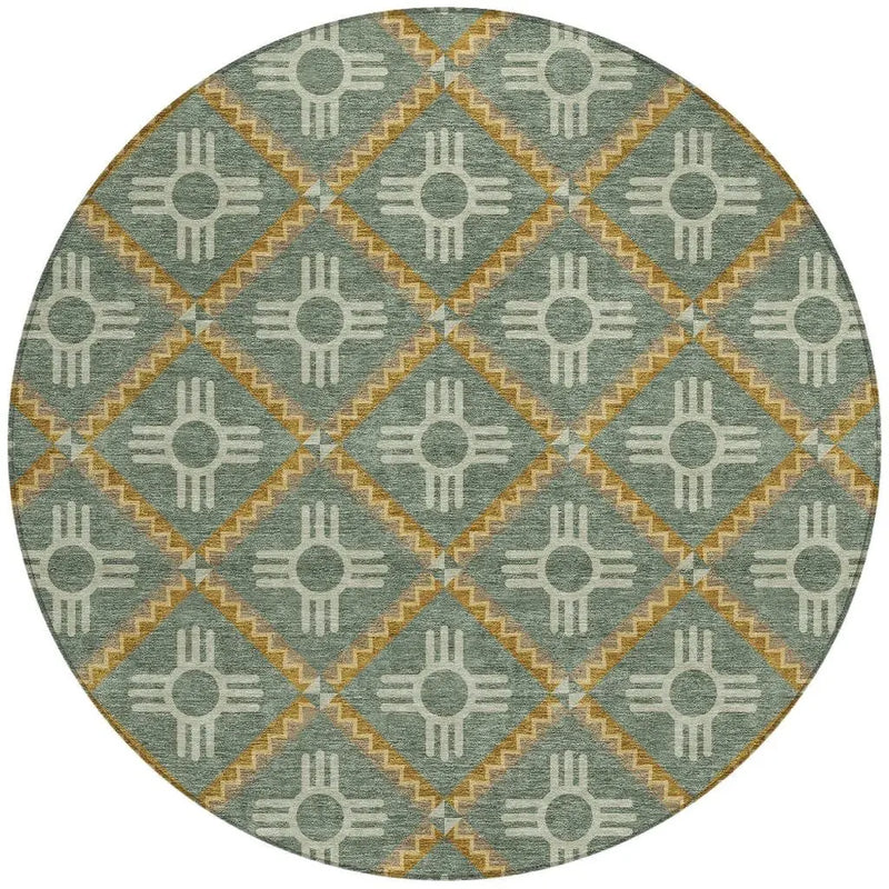 8' Green And Red Round Geometric Washable Indoor Outdoor Area Rug Homeroots Outdoor