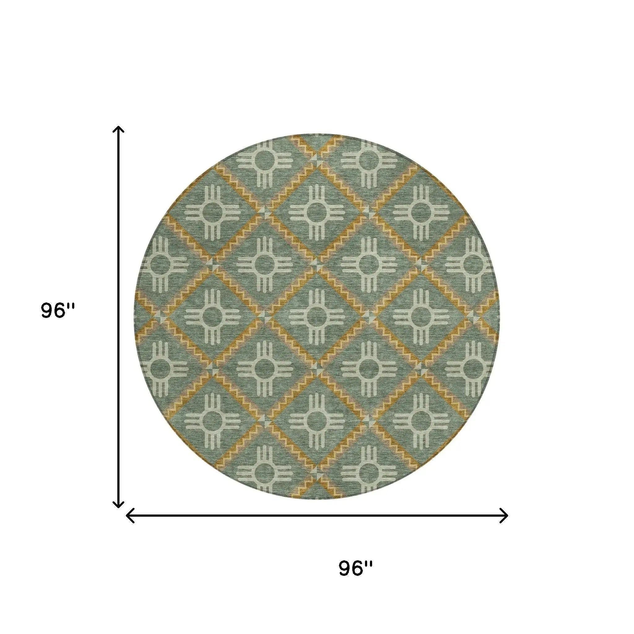 8' Green And Red Round Geometric Washable Indoor Outdoor Area Rug Homeroots Outdoor
