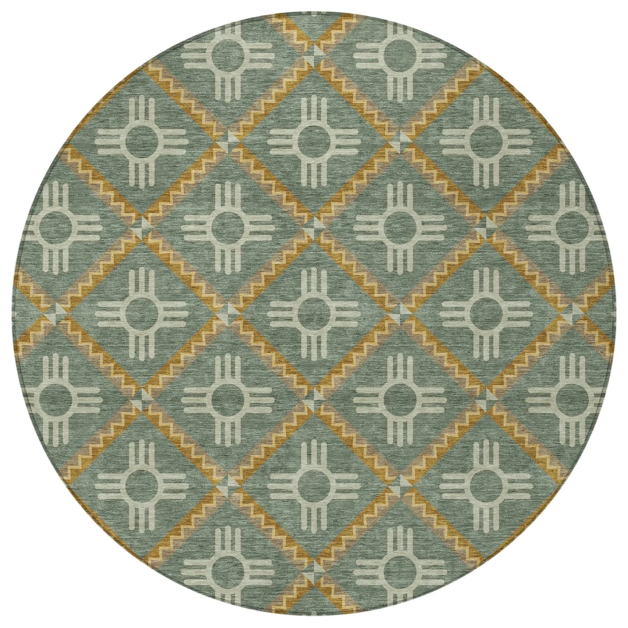 8' Green And Red Round Geometric Washable Indoor Outdoor Area Rug Homeroots Outdoor