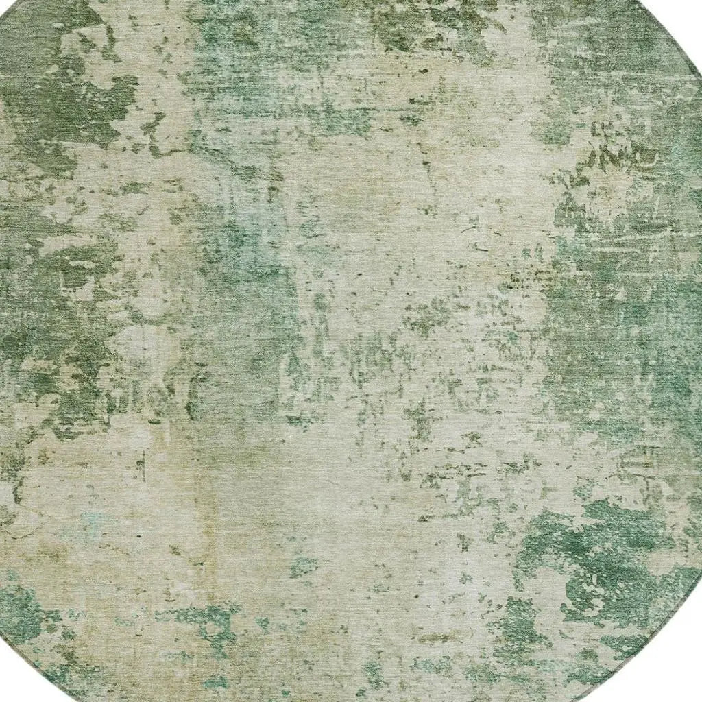 8' Green And Sage Round Abstract Washable Indoor Outdoor Area Rug Homeroots Outdoor