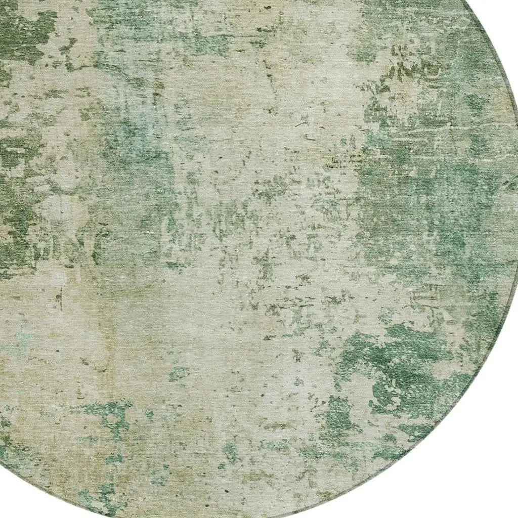 8' Green And Sage Round Abstract Washable Indoor Outdoor Area Rug Homeroots Outdoor