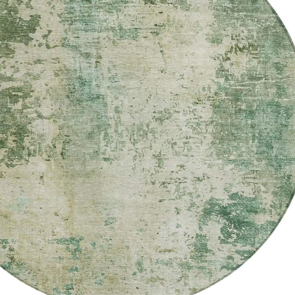 8' Green And Sage Round Abstract Washable Indoor Outdoor Area Rug Homeroots Outdoor