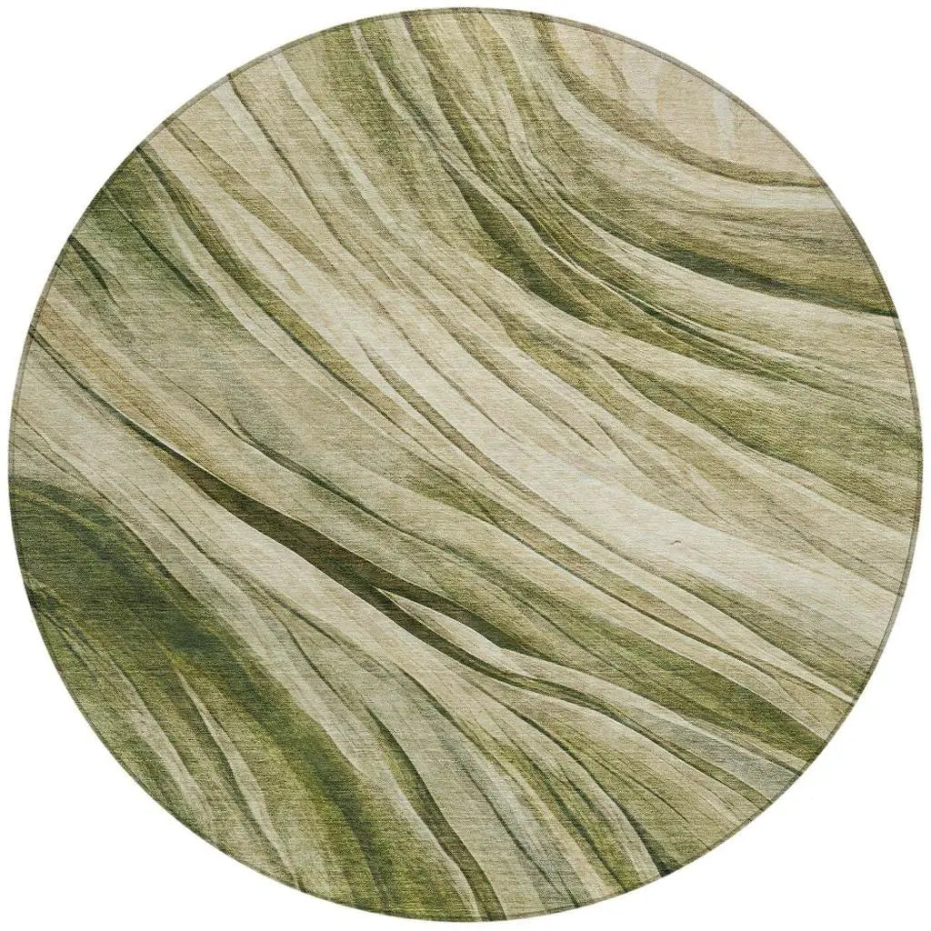 8' Green And Sage Round Abstract Washable Indoor Outdoor Area Rug Homeroots Outdoor