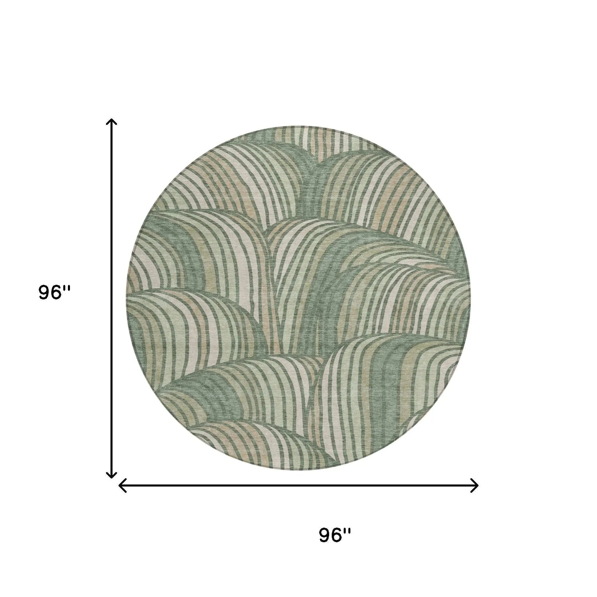 8' Green And Sage Round Abstract Washable Indoor Outdoor Area Rug Homeroots Outdoor