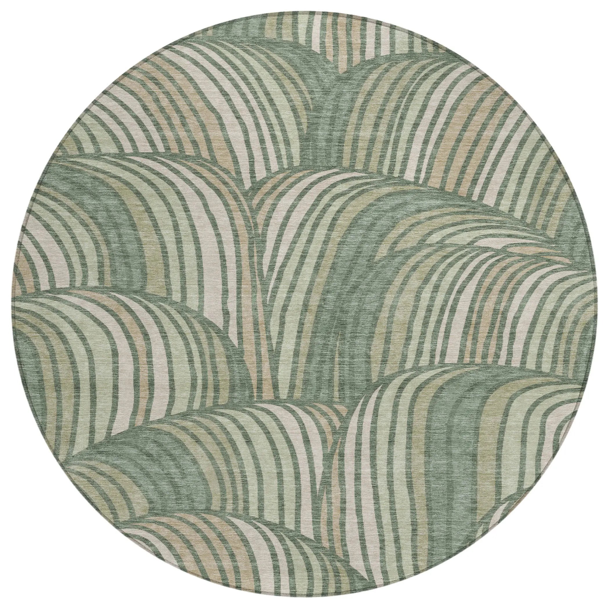 8' Green And Sage Round Abstract Washable Indoor Outdoor Area Rug Homeroots Outdoor