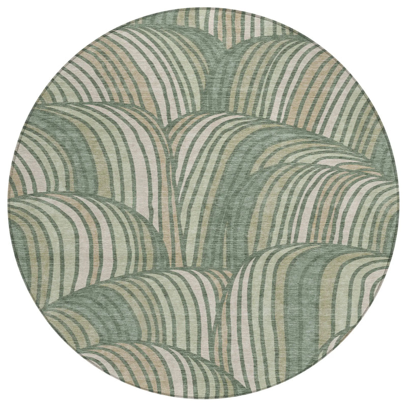 8' Green And Sage Round Abstract Washable Indoor Outdoor Area Rug Homeroots Outdoor