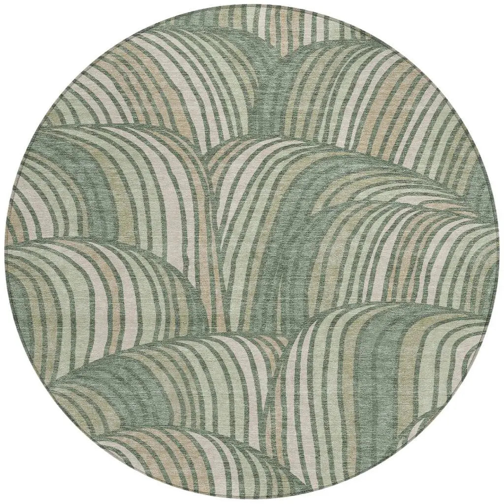 8' Green And Sage Round Abstract Washable Indoor Outdoor Area Rug Homeroots Outdoor