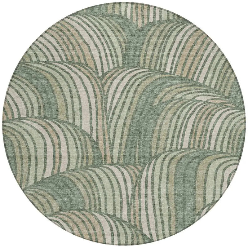 8' Green And Sage Round Abstract Washable Indoor Outdoor Area Rug Homeroots Outdoor