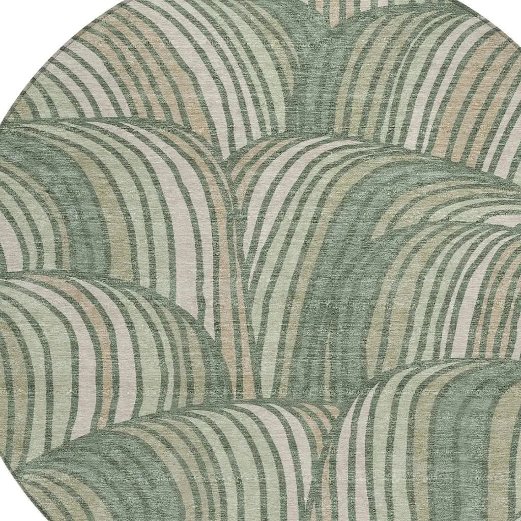 8' Green And Sage Round Abstract Washable Indoor Outdoor Area Rug Homeroots Outdoor