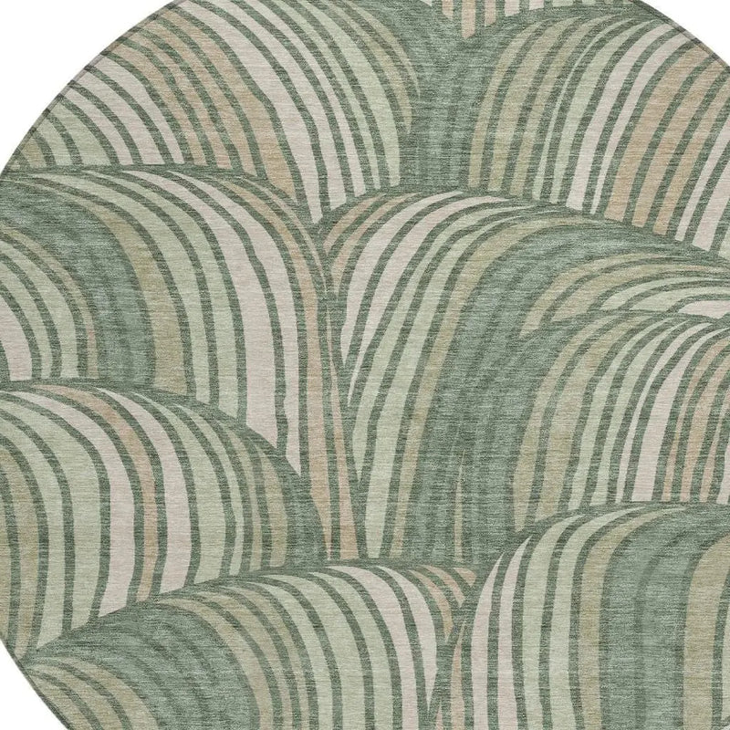 8' Green And Sage Round Abstract Washable Indoor Outdoor Area Rug Homeroots Outdoor