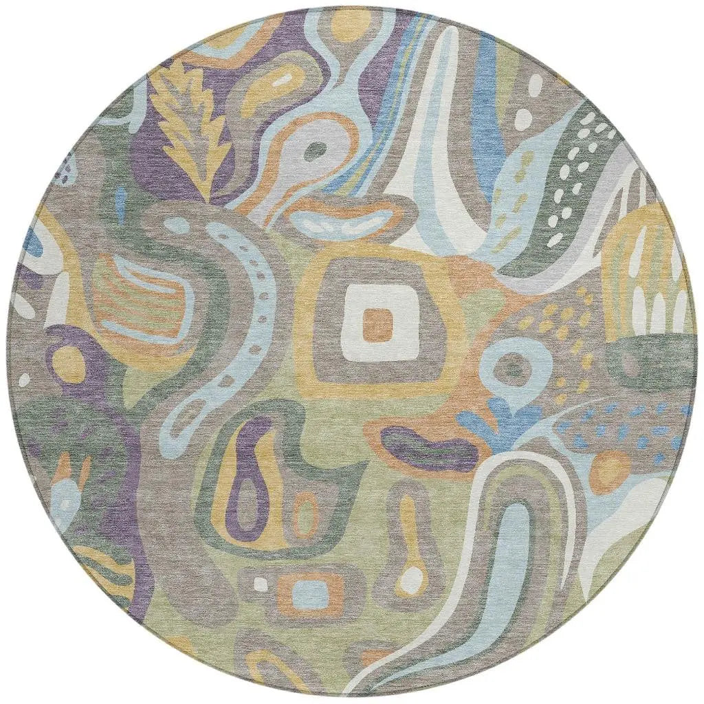 8' Green And Sage Round Abstract Washable Indoor Outdoor Area Rug Homeroots Outdoor