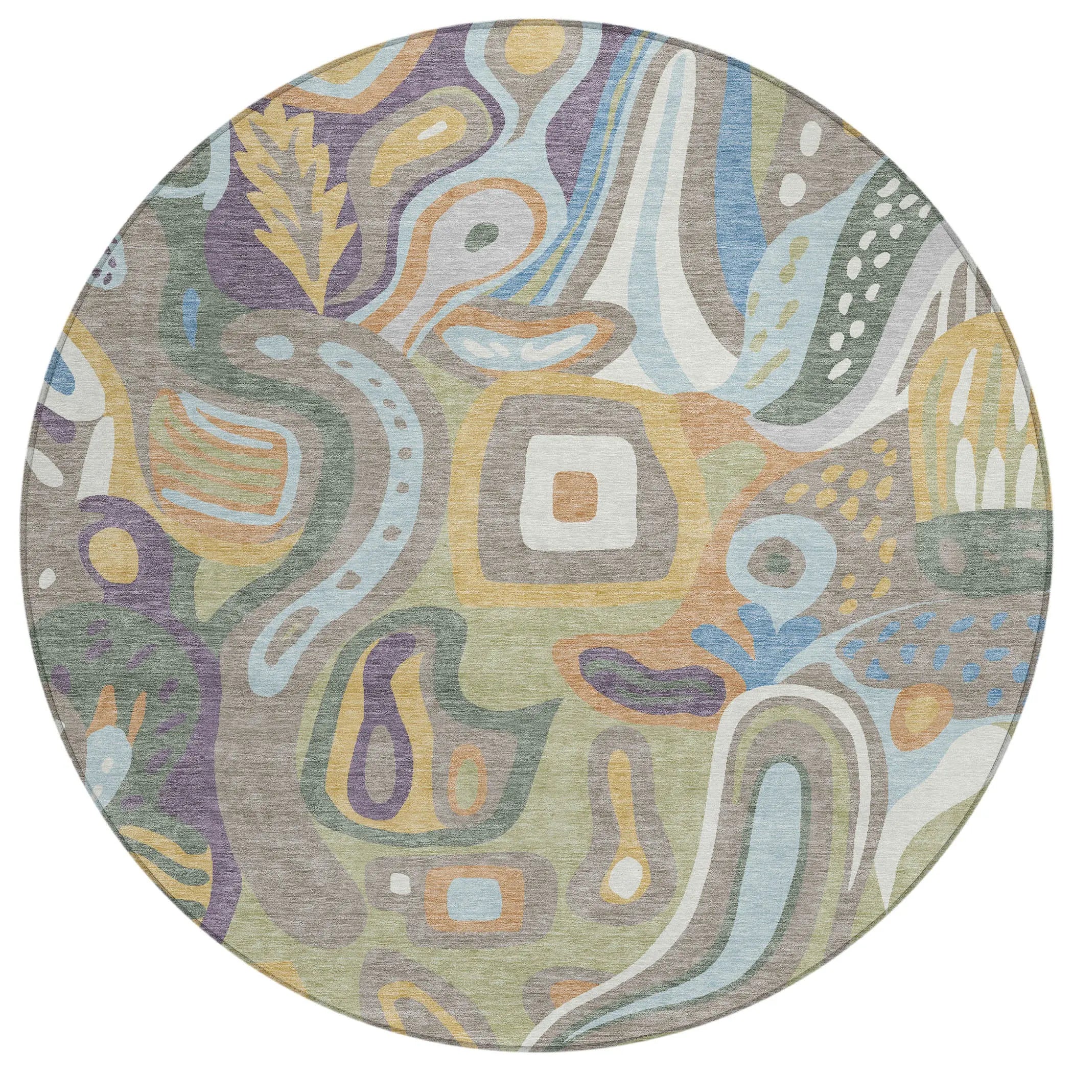 8' Green And Sage Round Abstract Washable Indoor Outdoor Area Rug Homeroots Outdoor