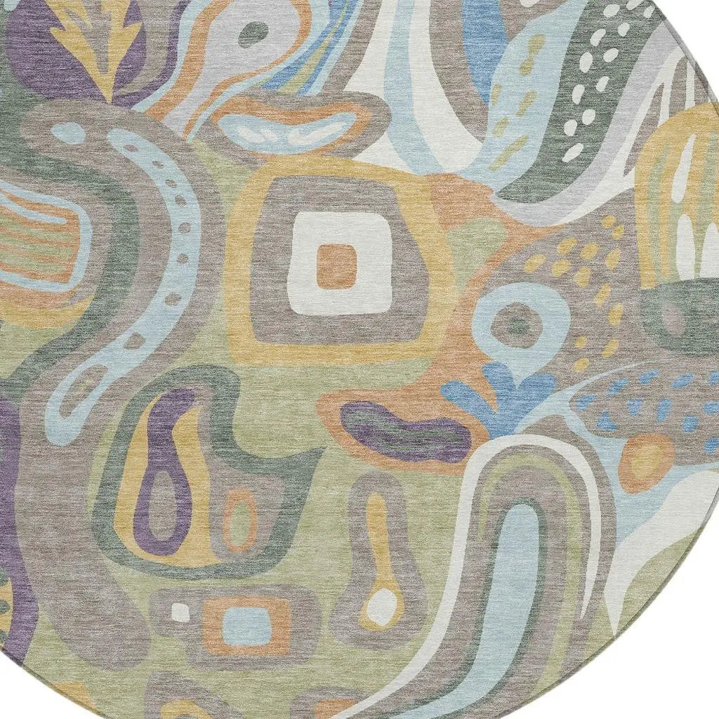 8' Green And Sage Round Abstract Washable Indoor Outdoor Area Rug Homeroots Outdoor