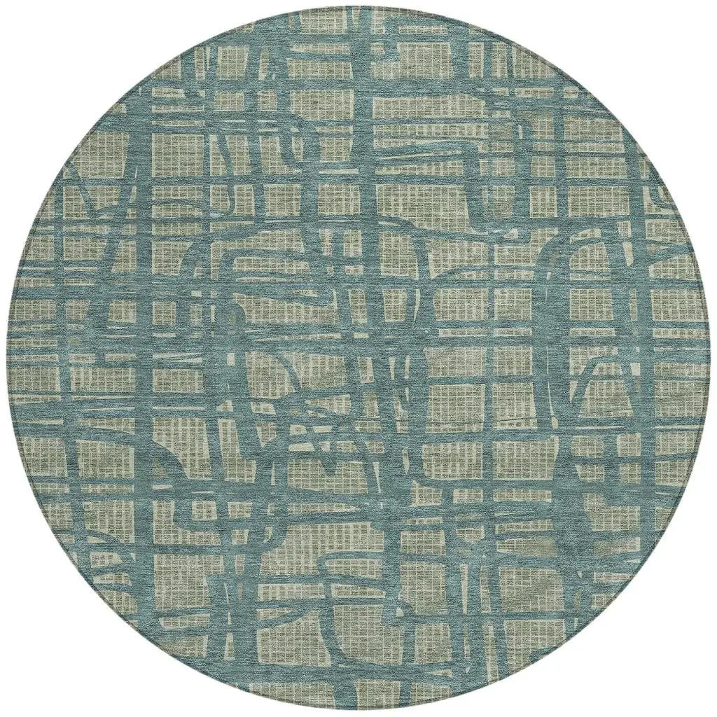 8' Green And Sage Round Abstract Washable Indoor Outdoor Area Rug Homeroots Outdoor