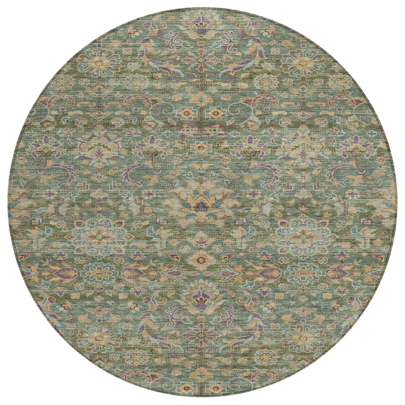 8' Green And Sage Round Floral Medallion Washable Indoor Outdoor Area Rug Homeroots Outdoor