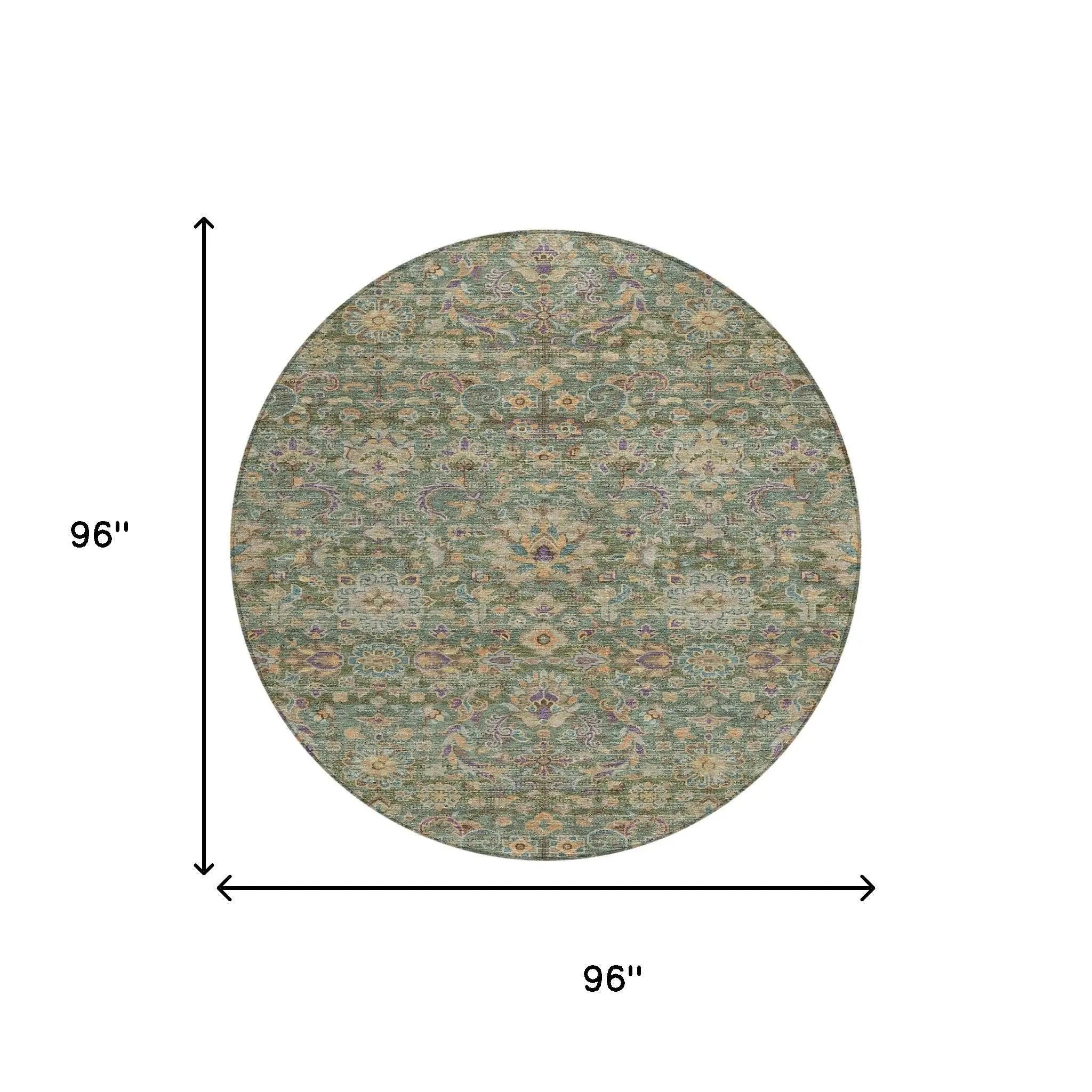 8' Green And Sage Round Floral Medallion Washable Indoor Outdoor Area Rug Homeroots Outdoor